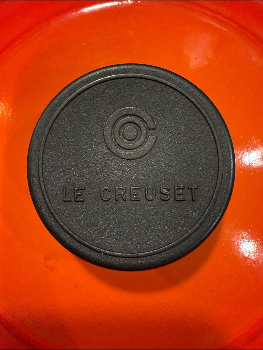 Vintage Le Creuset "E" Flame Orange Enamel Cast Iron 10" Lid Only - Picture 2 of 8